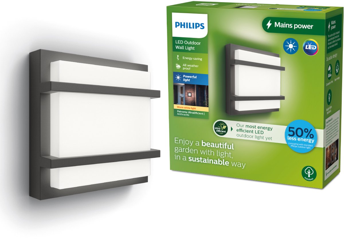 Philips LED Philips Petronia Wandleuchte – ultraeffizient – Anthrazit – 3,8 W