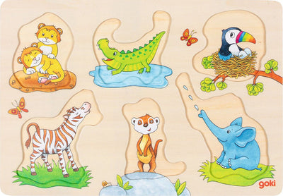 Goki Holzhintergrund-Studenpuzzle Mutter und Baby, 6-tlg.