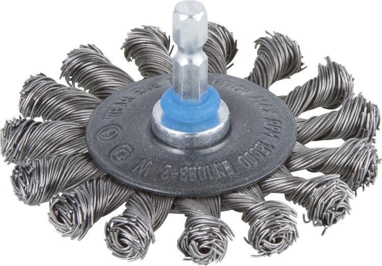 Wolfcraft – Stahldraht-Scheibenbürste für Bohrer, geflochten – Sechskant-Drahtbürste 75 mm – 2119000