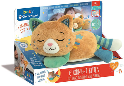 Clementoni Baby – Gute-Nacht-Kätzchen – Schlafkuscheltier mit Atem, Schnurrgeräusch und Melodien – zur Entspannung – ab 0 Monaten