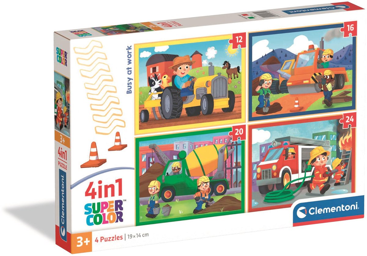 Clementoni - Kinderpuzzle 4 in 1 - Fleißig bei der Arbeit - 12, 16, 20 und 24 Teile - Puzzle ab 3 Jahren