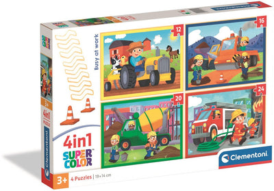 Clementoni - Kinderpuzzle 4 in 1 - Fleißig bei der Arbeit - 12, 16, 20 und 24 Teile - Puzzle ab 3 Jahren