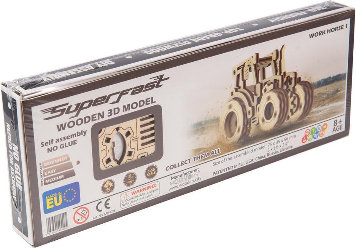 Holzstadt-Modellbauset Traktor superschnell 7,5 cm Holz natur
