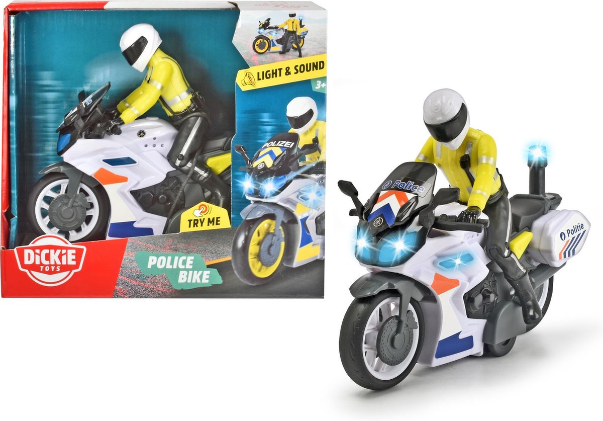 Dickie Toys Polizeimotorrad – Belgische Version – 17 cm – Lichtsound – Spielzeugfahrzeug