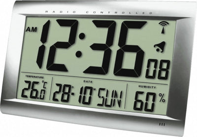 Technoline ws 8009 - Wanduhr - Tischuhr - Rechteck - Funkgesteuerte Zeitanzeige - 12 24h - Datumsanzeige - Alarm - Innentemperatur - Luftfeuchtigkeit - Silberfarben - 407 x 43 x 270 m