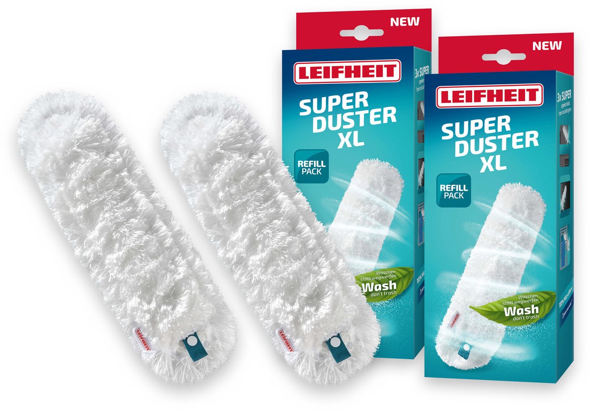 Leifheit Superduster Staubwedel XL Nachfüllung – Mikrofaser – 56 cm – waschbar 50x – Set mit 2 Ersatztüchern