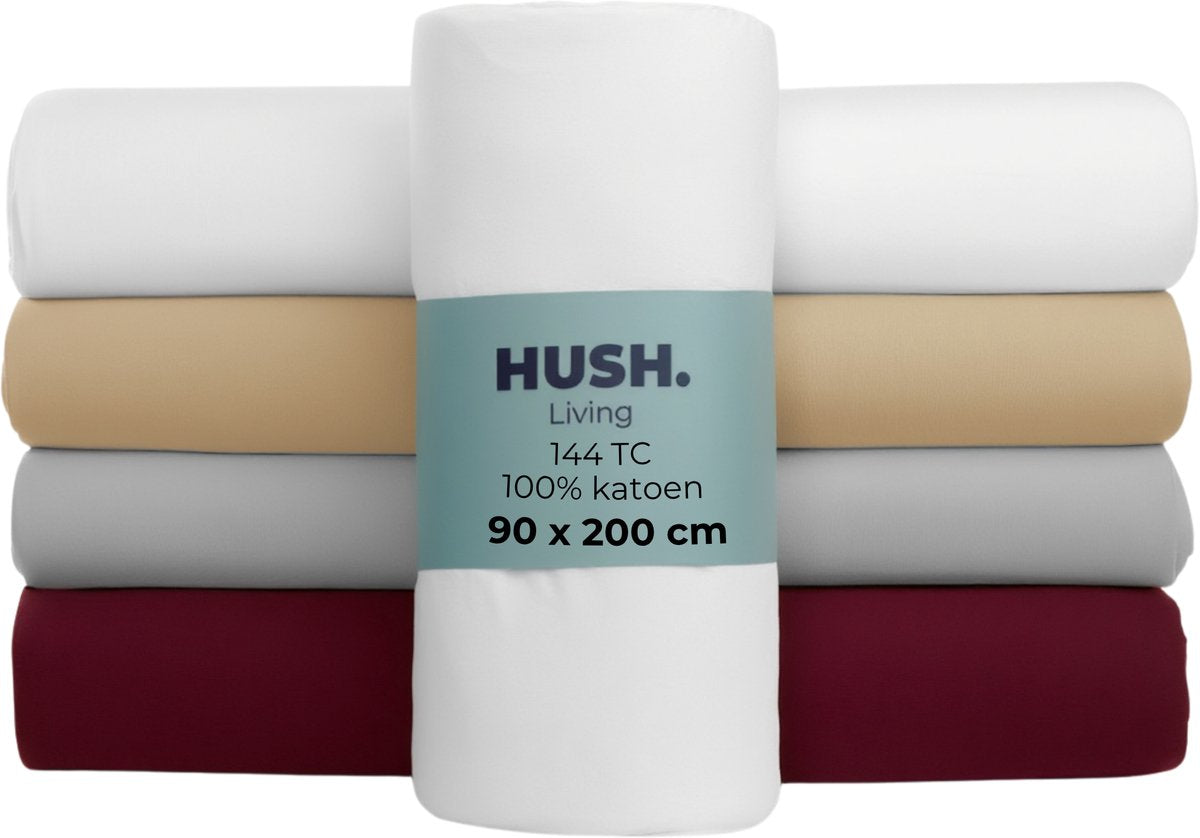 Stille. Living Hush Living Spannbettlaken 100 % Baumwolle, 144 tc, flexibel und atmungsaktiv – rundum elastisch – 90 x 200 + 30 cm – weiß