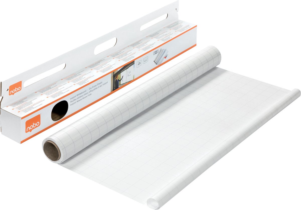 Nobo Instant Whiteboard trocken abwischbare Blätter kariert auf einer Rolle – 25 elektrostatische Blätter – 60 x 80 cm – weiß