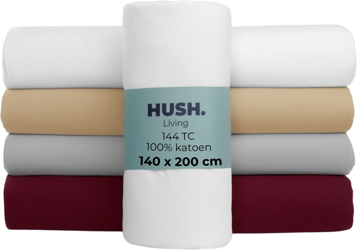 Stille. Living Hush Living Spannbettlaken 100 % Baumwolle, 144 tc, flexibel und atmungsaktiv – rundum elastisch – 140 x 200 + 30 cm – weiß