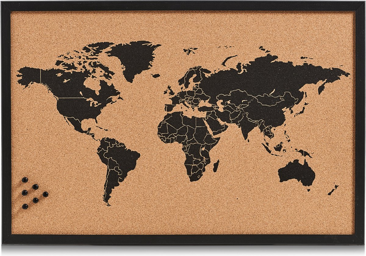 Zeller Pinnwand Weltkarte - Schwarz - 60 x 40 cm - Korkholz - Memoboard