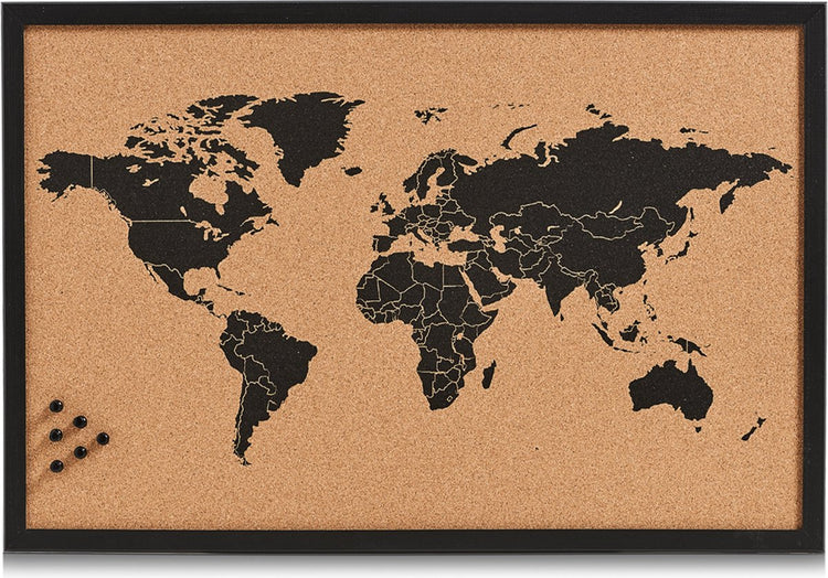 Zeller Pinnwand Weltkarte - Schwarz - 60 x 40 cm - Korkholz - Memoboard