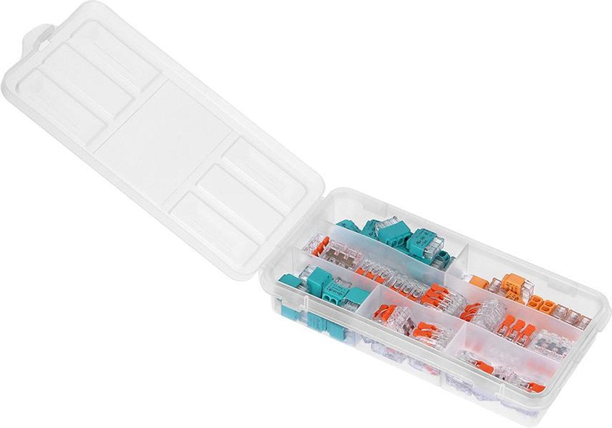 Orno transparente Schweißklemmen, Steckverbinder im Sortimentskasten – 65 Stück – ideal für Heimwerker, Renovierungsarbeiten (Schweißklemmen, Kabelverbinder)