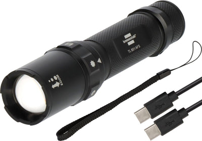 Brennerstuhl wiederaufladbare LED-Taschenlampe TL 801 AFS IP44 (800lm, 230m Leuchtweite, fokussierbar, max. 42 Stunden, 6 Modi inkl. SOS-Stroboskop, IP44-Lampen für den Außenbereich inkl. USB-C-Ladekabel)