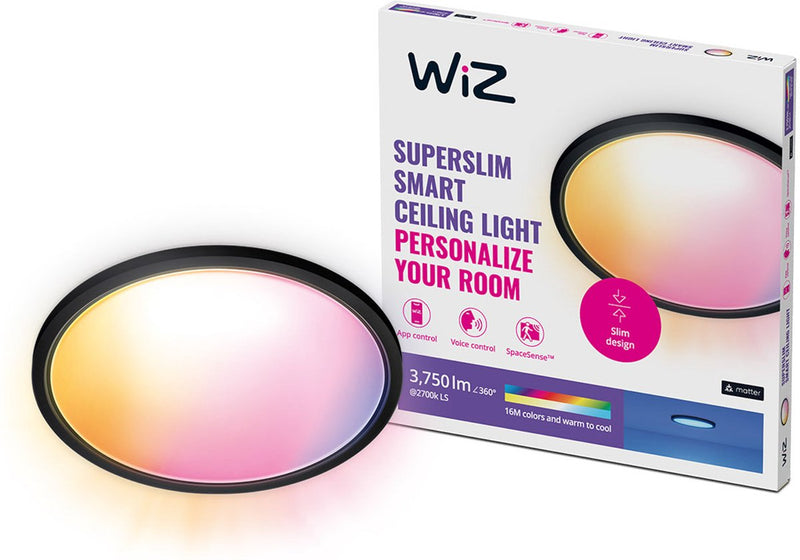 Wiz Deckenleuchte superschlank – Durchmesser: 56 cm – farbiges und weißes Licht – intelligente LED-Beleuchtung – integrierte LED – 32 W – Schwarz – WLAN