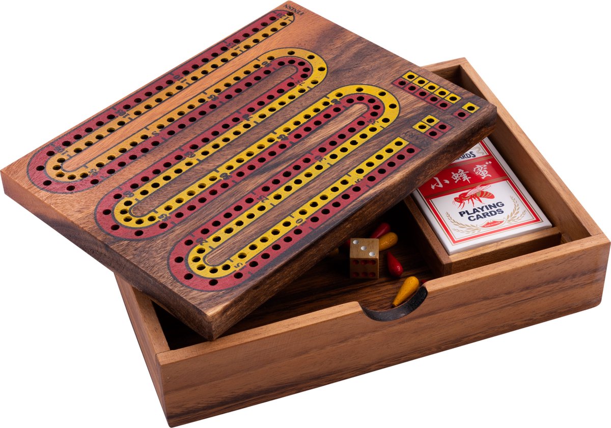 Engelhart Cribbage – Kartenspiel aus Holz mit Brett – Akazienholz – 52 Kartennadeln – klassisches Spiel –