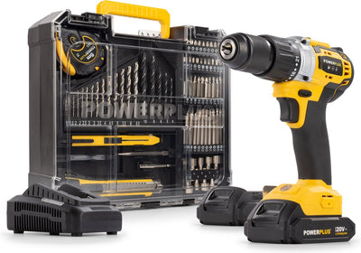 Powerplus Akku-Schlagbohrschrauber powx00850 – 3 in 1: Bohrmaschinen, Bohrhämmer und Schrauben, 20 V Bohrmaschine, 60 Nm, Links- und Rechtsschrauben, inkl. 2 Akkus 2,0 Ah und 1 Ladegerät, 78 Zubehörteile