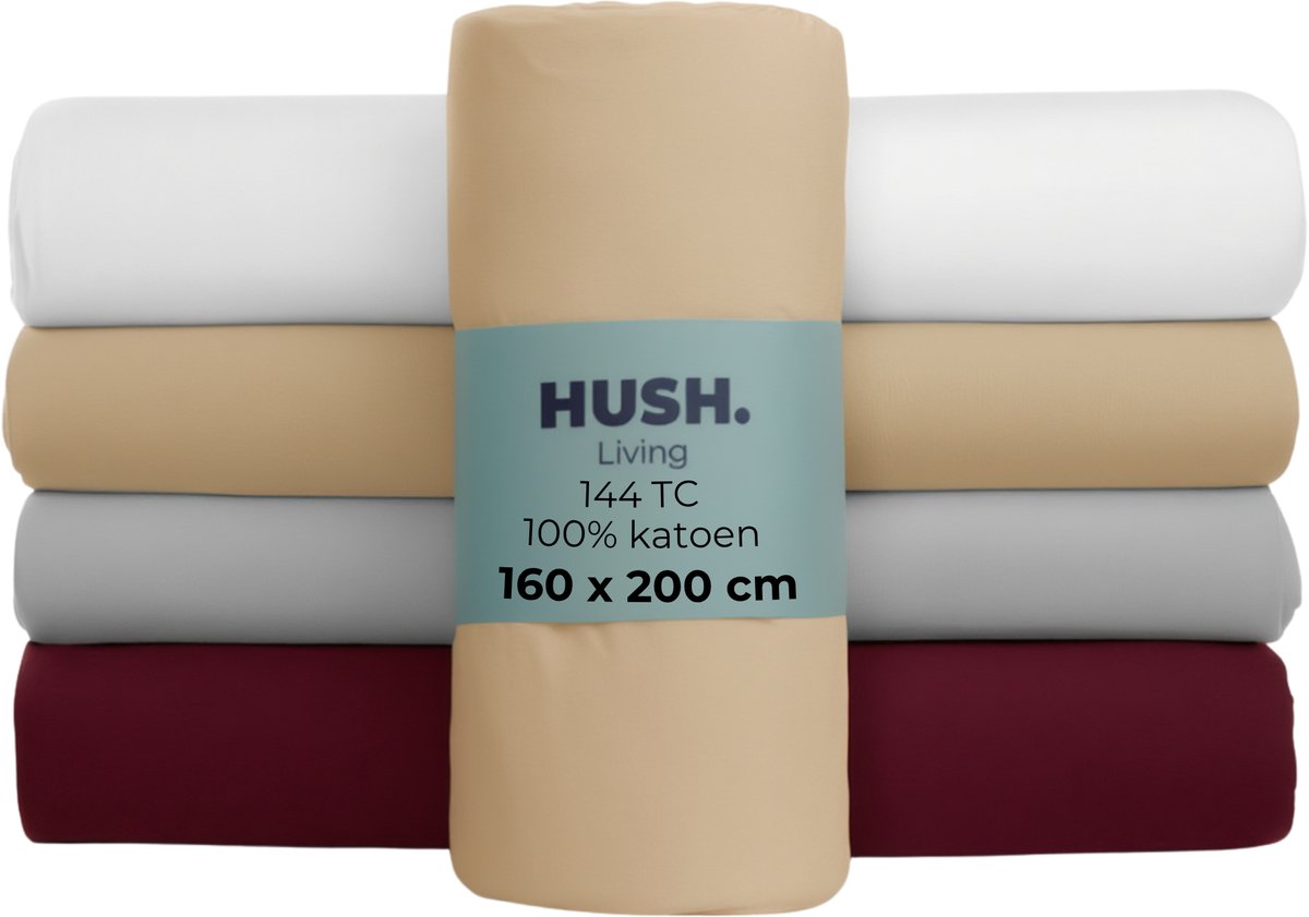 Stille. Living Hush Living Spannbettlaken 100 % Baumwolle, 144 tc, flexibel und atmungsaktiv – rundum elastisch – 160 x 200 + 30 cm – Sand