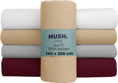 Stille. Living Hush Living Spannbettlaken 100 % Baumwolle, 144 tc, flexibel und atmungsaktiv – rundum elastisch – 140 x 200 + 30 cm – Sand