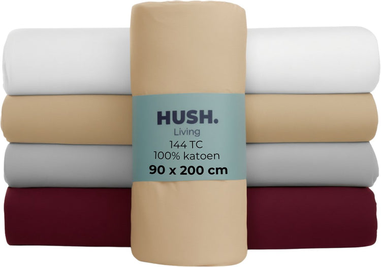 Stille. Living Hush Living Spannbettlaken 100 % Baumwolle, 144 tc, flexibel und atmungsaktiv – rundum elastisch – 90 x 200 + 30 cm – Sand