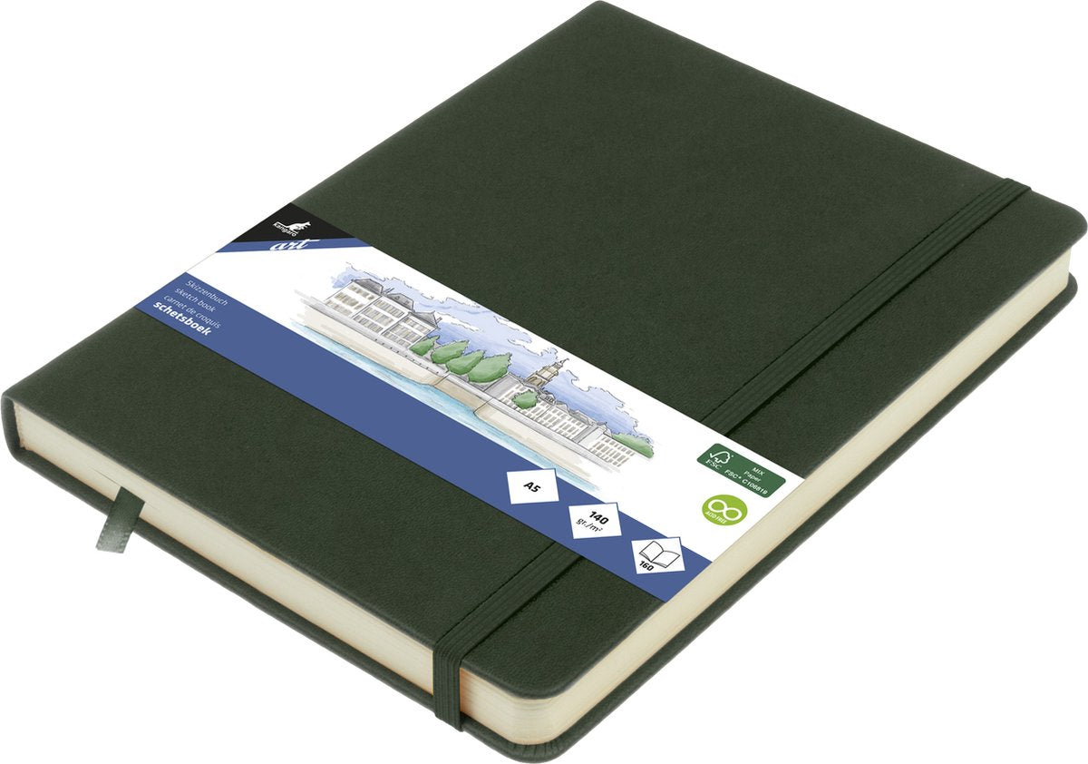 Kangaro-Skizzenbuch – A5 – Waldgrün – PU-Hardcover – mit Gummiband und Leseband – K-861228