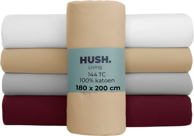Stille. Living Hush Living Spannbettlaken 100 % Baumwolle, 144 tc, flexibel und atmungsaktiv – rundum elastisch – 180 x 200 + 30 cm – Sand