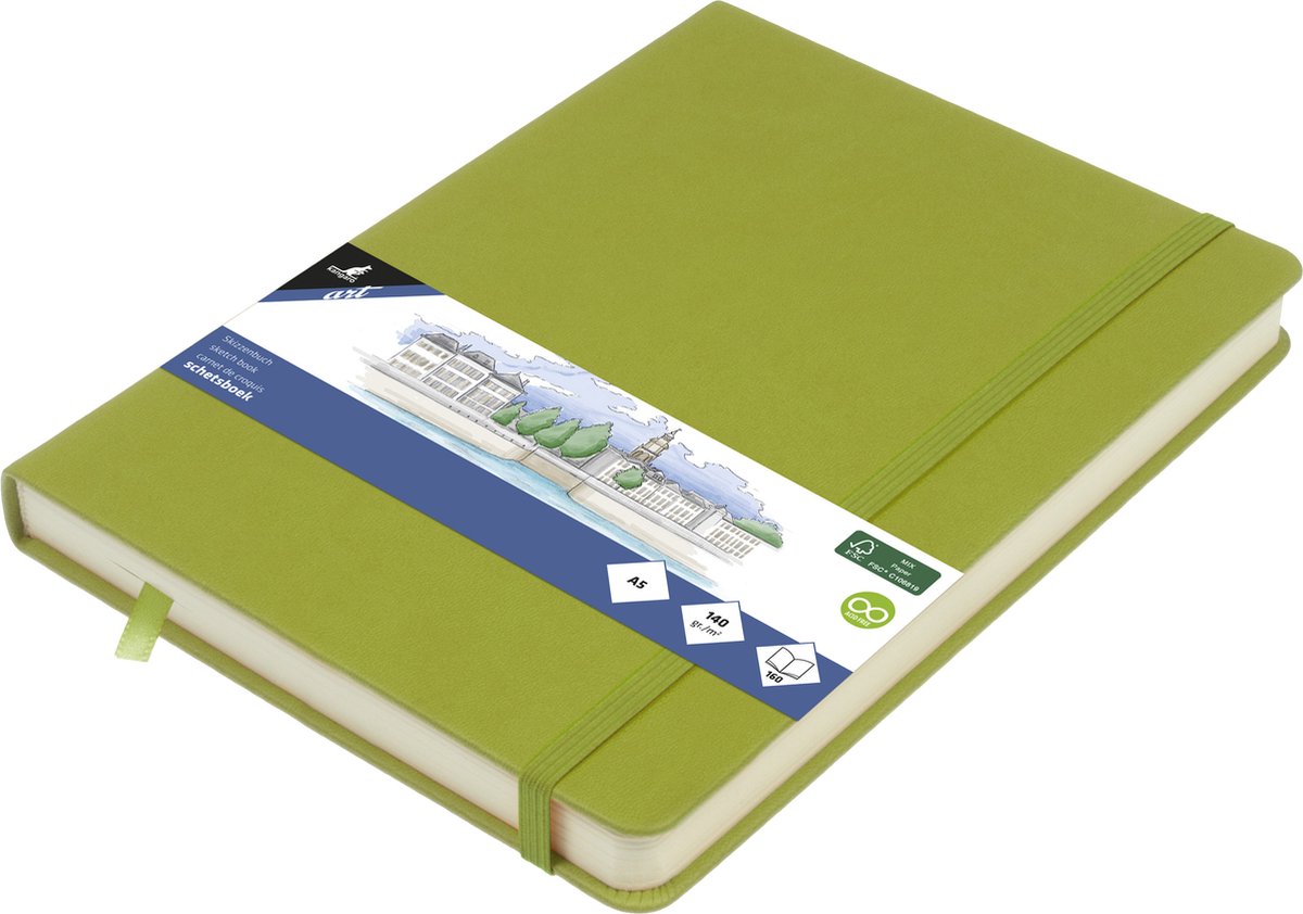 Kangaro-Skizzenbuch – A5 – Limettengrün – PU-Hardcover – mit Gummiband und Leseband – K-861229