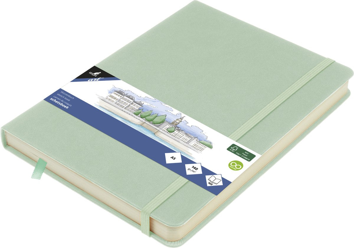 Kangaro-Skizzenbuch – A5 – Mintgrün – PU-Hardcover – mit Gummiband und Band – K-861224