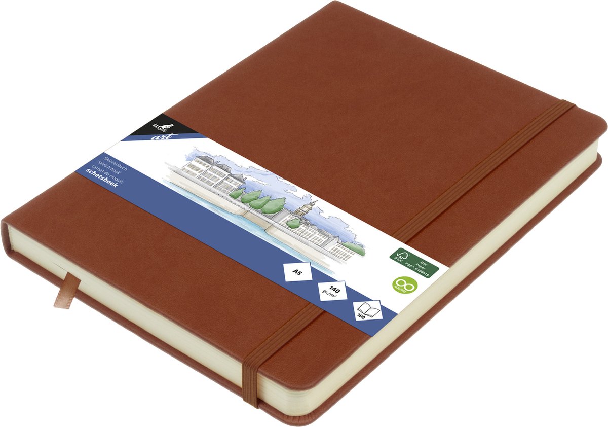 Kangaro-Skizzenbuch – A5 – Cognac – PU-Hardcover – mit Gummiband und Leseband – k-861227