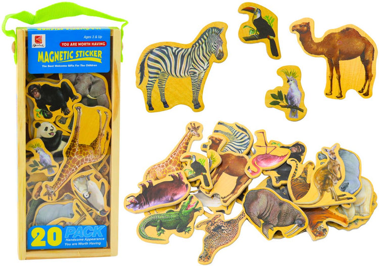 Lean Toys Holz-Tiermagnet-Set – 20-teiliges Tiermagnete Holz – Lernspielzeug – magnetischer Zoo – magnetischer Aufkleber – Kühlschrankaufkleber – Magnettafel-Aufkleber – Spielzeug – Magnet Kinderzimmer