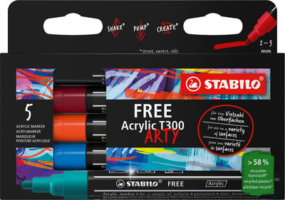 Stabilo Free Acrylic – Acrylmarker – T300 Urban Set – Rundspitze 2–3 mm – Etui mit 5 Farben