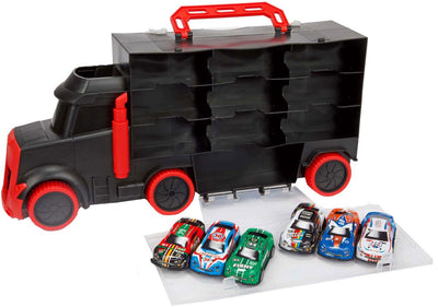 Toi-Toys Turbo-Rennfahrer LKW mit 6 Rennwagen mit 6 Rückzugsern