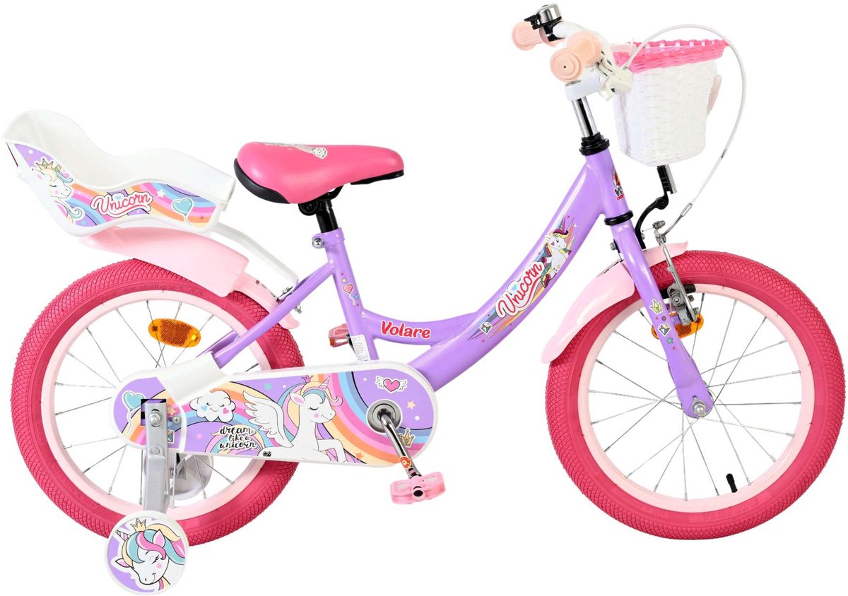 Volare Einhorn Kinderfahrrad - Mädchen - 16 Zoll - Lila