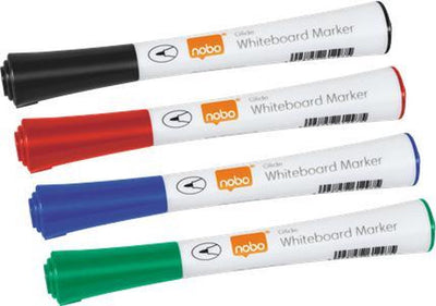 Nobo Glide trocken abwischbare Whiteboard-Marker mit feiner Spitze – 4 Stück – verschiedene Farben