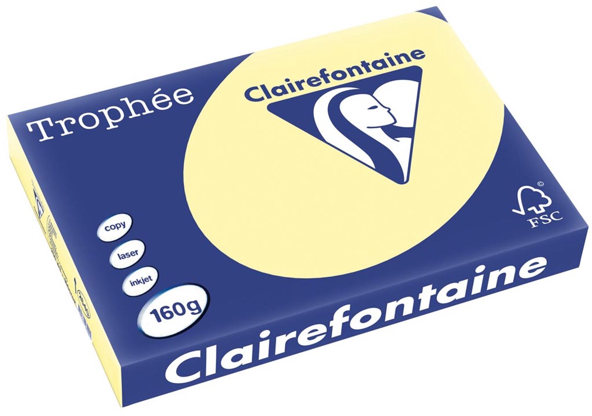Clairefontaine Trophäe Pastell, farbiges Papier, A3, 160 g, 250 Blatt, Kanariengelb