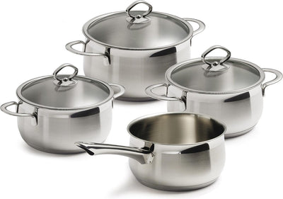 Bk Excellent Kochtopf-Set aus Edelstahl, 4-teilig – ø16 cm bis ø20 cm – Induktion – spülmaschinenfest – ofenfest bis 230° – mit Deckel – Graduierung – Silber