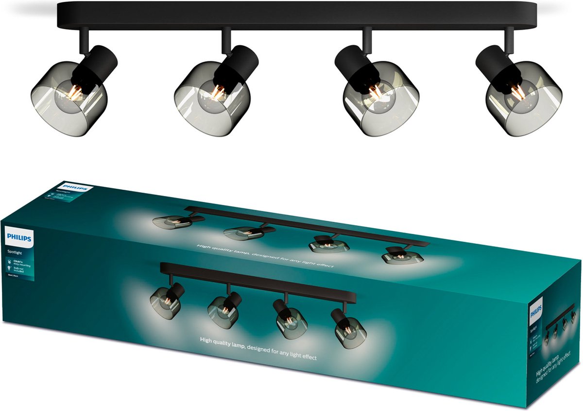 Philips LED Philips Sleet Spot – Deckenspot mit vier Lichtpunkten – mit Rauchglas – kleine Fassung E14