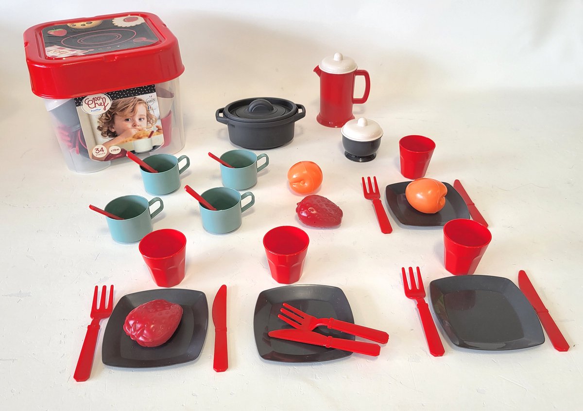 Ecoiffier 100% Chef -Speiseset mit Spielplätzen, 34dlg.