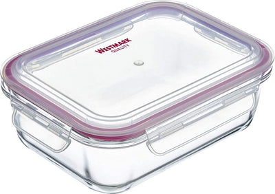 Westmark Frischhaltedose aus Glas, Fassungsvermögen: 1520 ml, geeignet für Gefrierschrank, Mikrowelle und Backofen, Glas-Silikon-Kunststoff, transparent rot, 23442270