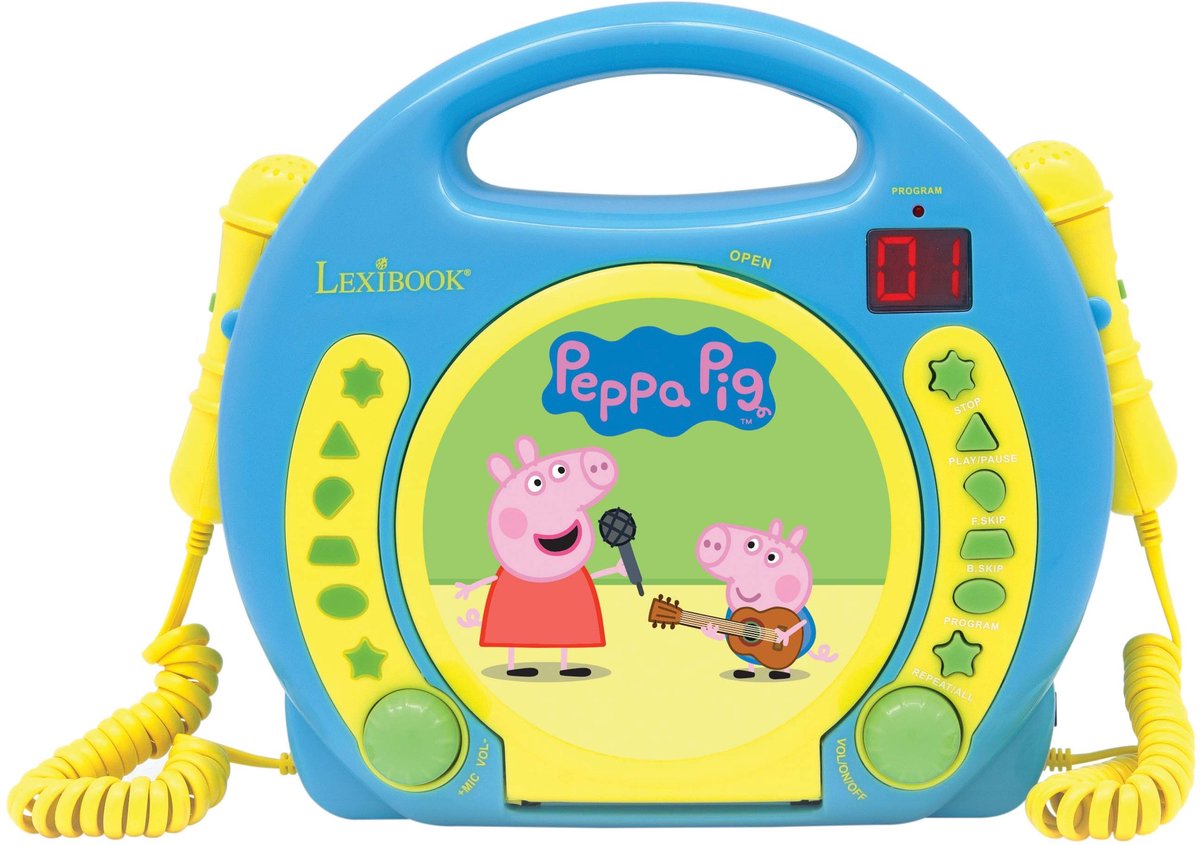 Lexibook Peppa Pig tragbarer CD-Player mit 2 Mitsingmikrofonen