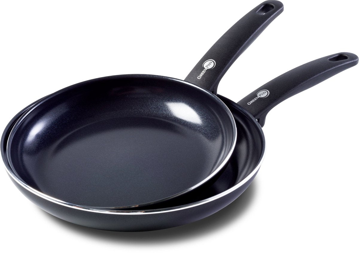 Greenpan Cambridge Bratpfannenset 2-teilig – 24 x 28 cm – PFAS-freie Antihaftbeschichtung – Induktionspfannenset – Keramikpfanne – ofenfest bis 160 °C – Kaltgriffe – Schwarz