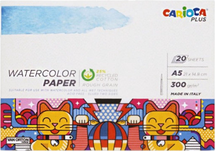 Carioca plus Aquarell-Zeichenblock – A5-Aquarellpapier – 20 Blatt – 300 g m² – geeignet für Aquarell, Aquarellstifte, Tinte und Gouache