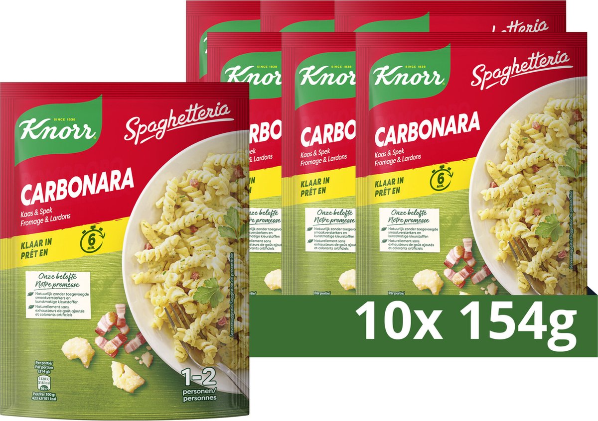 Knorr Spaghetti-Nudelgericht - Carbonara - diese Mahlzeit ist innerhalb von 6 Minuten fertig - 10 x 154 g