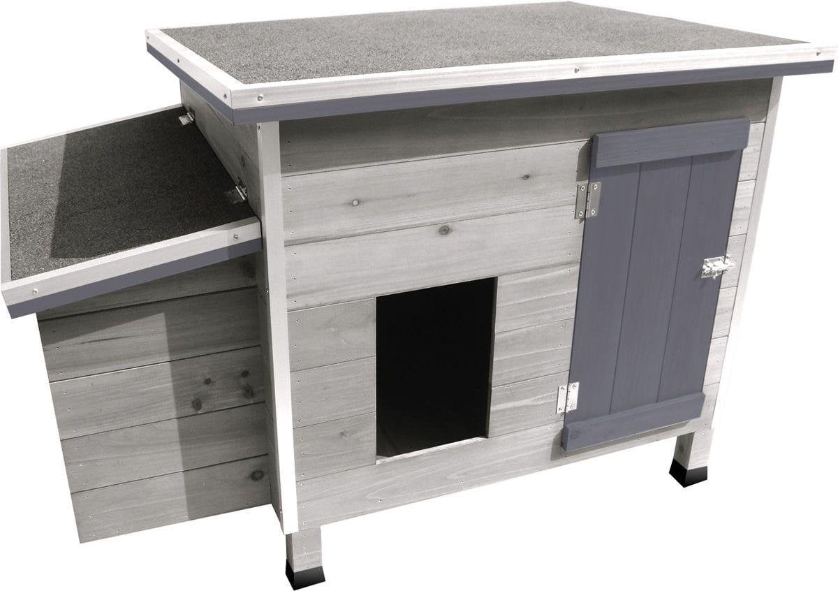 Flamingo Hühnerstall Ginger Cottage – 100 x 79 x 64 cm – grauer Holzstall mit Legenest und Auslauf – langlebig, geräumig und stilvoll