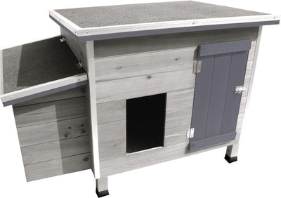 Flamingo Hühnerstall Ginger Cottage – 100 x 79 x 64 cm – grauer Holzstall mit Legenest und Auslauf – langlebig, geräumig und stilvoll