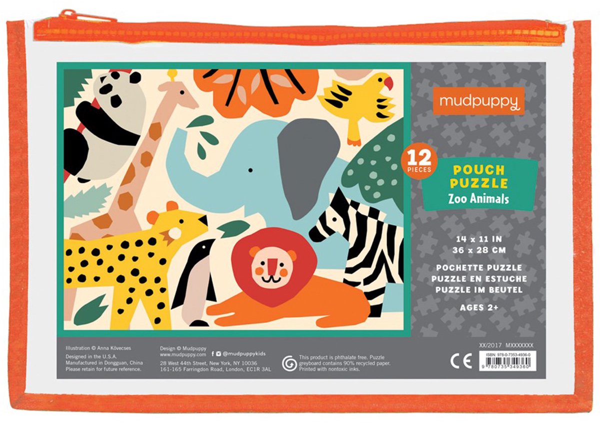 Mudpuppy-Puzzle – Zootiere – 36 x 28 cm – 12 Teile – 2 Jahre