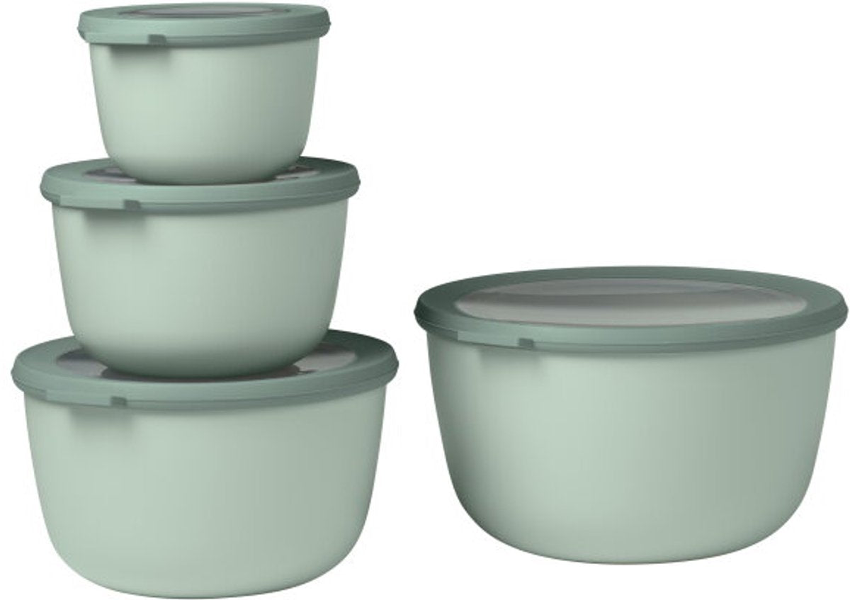 Mepal – Multi-Bowl-Cirqula-Aufbewahrungsbox-Set – 500 + 1000 + 2000 + 3000 ml – rund – nordischer Salbei