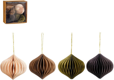 Ornament Zwiebel beige d.grün braun lila 4 Stück FSC Mix - H8xT8cm | 4 Stück
