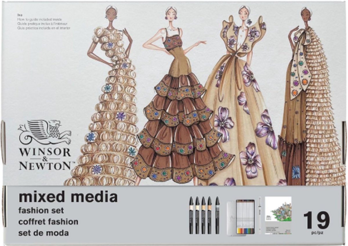 Winsor Newton 0290199 Mixed Media Fashion Set 19-teilig – Pro Marker, Buntstifte Fineliner
