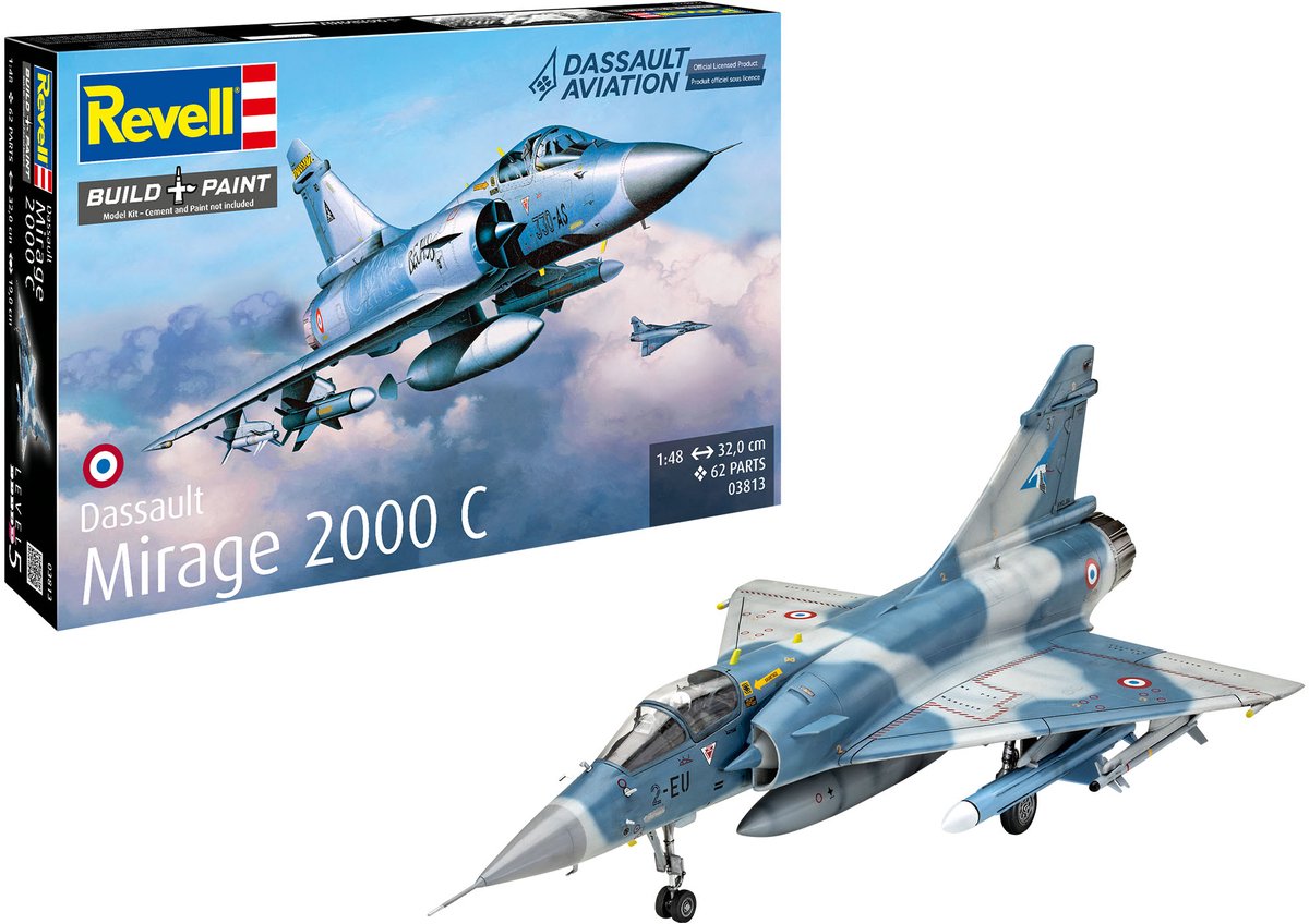 Revell Modellbausatz Militärfahrzeuge – 03813 Dassault Mirage 2000c Flugzeug aus Kunststoff – 1:48 – Modellbau