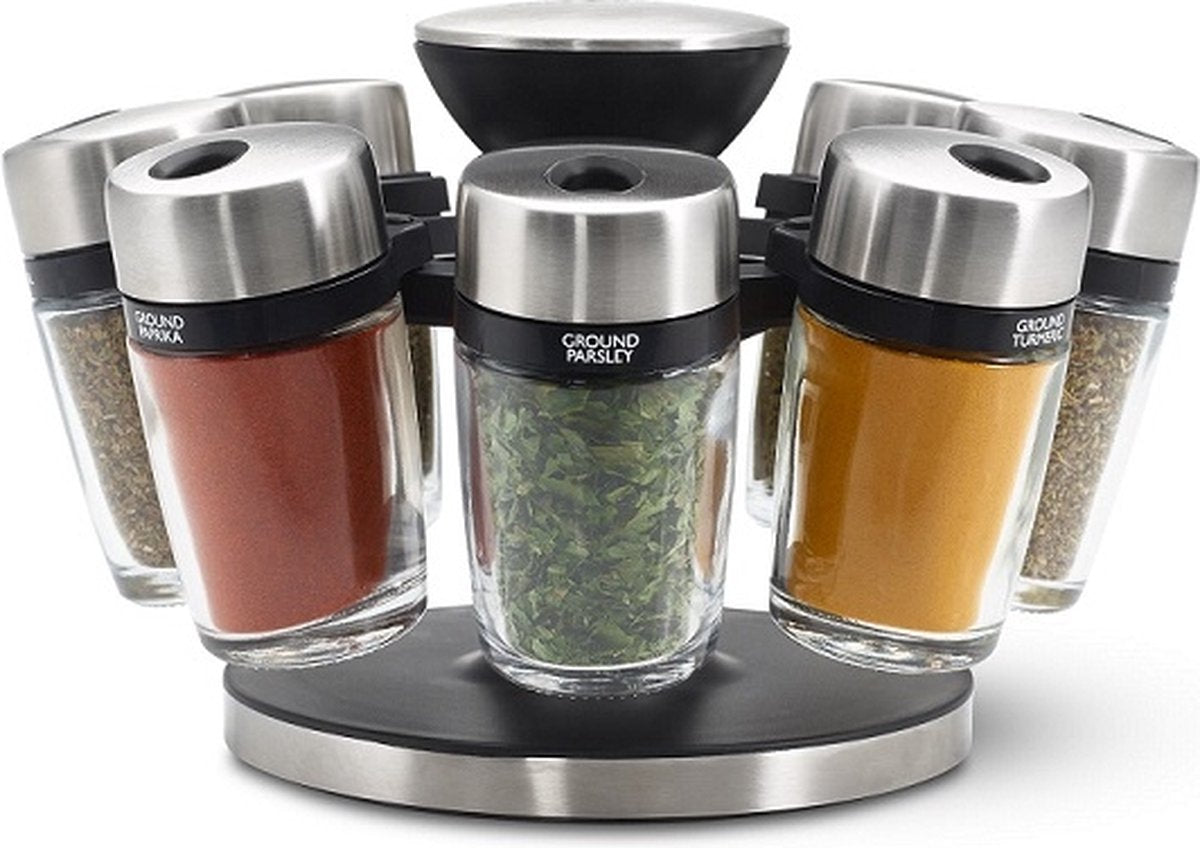 Cole Mason Cambridge Gewürzregal – 8-teiliges Set – kompakt – Gläser – Edelstahl-Optik – organisiertes Kochen